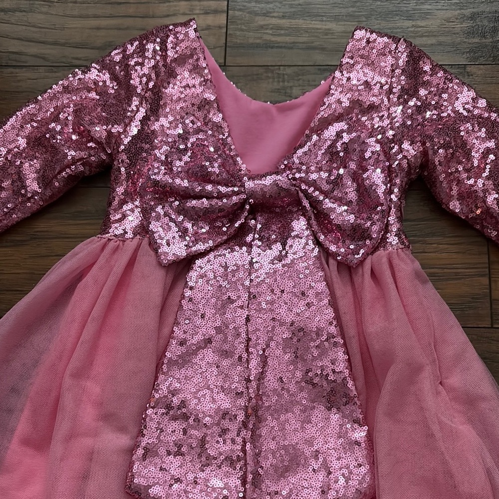 Girls Bow-Back Pink Sequin and Tulle Dress sz 6